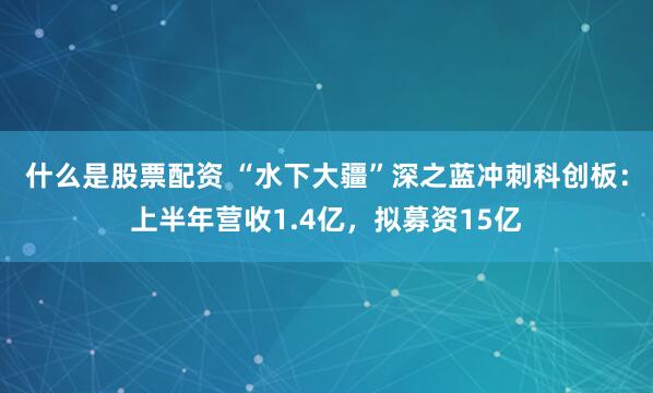 什么是股票配资 “水下大疆”深之蓝冲刺科创板：上半年营收1.4亿，拟募资15亿