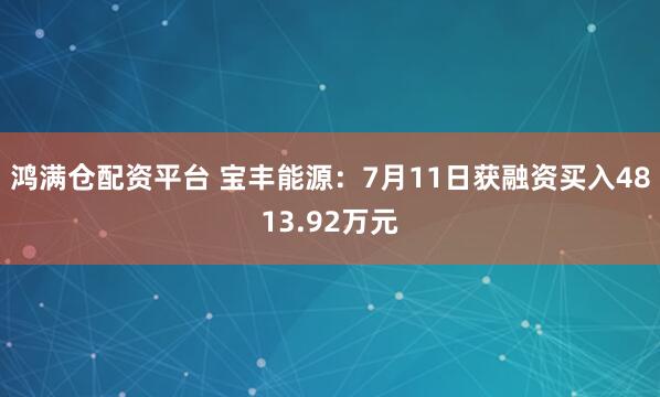 鸿满仓配资平台 宝丰能源：7月11日获融资买入4813.92万元