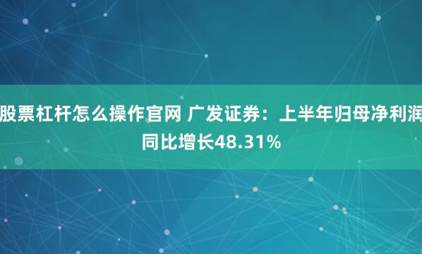 股票杠杆怎么操作官网 广发证券：上半年归母净利润同比增长48.31%