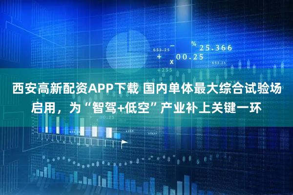 西安高新配资APP下载 国内单体最大综合试验场启用，为“智驾+低空”产业补上关键一环
